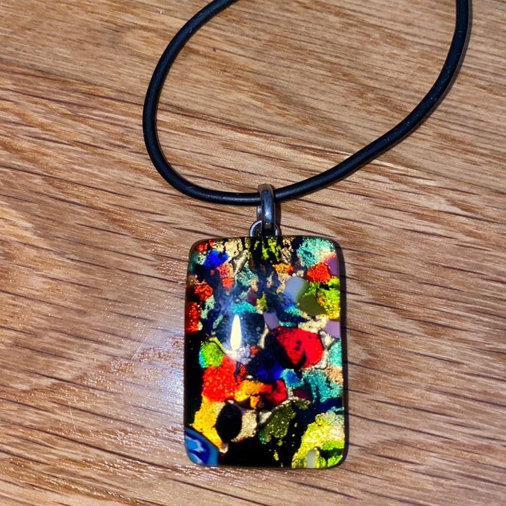 Vintage Pop Artsy Acrylic Rectangle Pendant Necklace